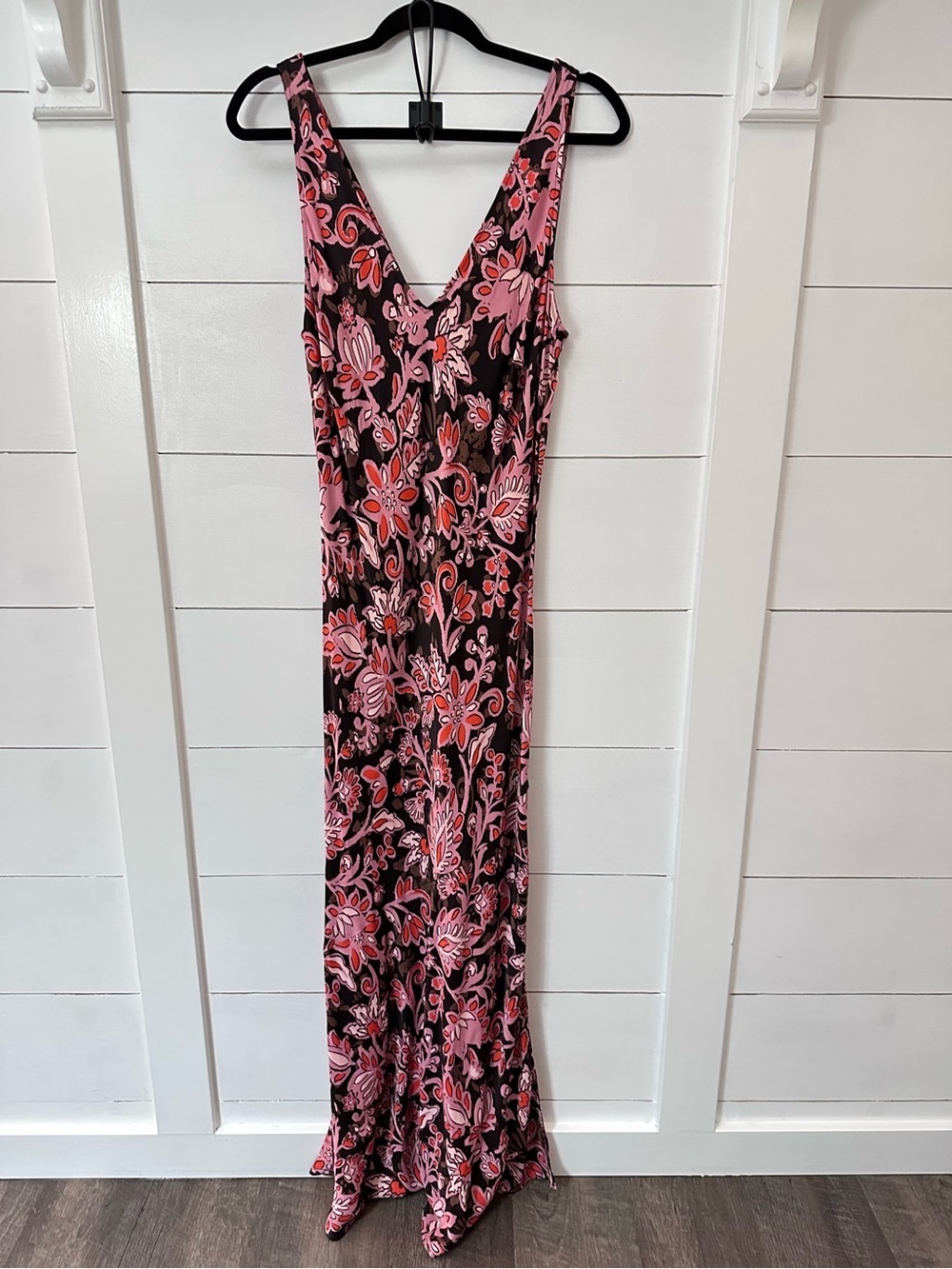 NEW Loft 12 Floral Bias brown-pink front slit satin slip maxi dress romantic - Picture 2 of 12